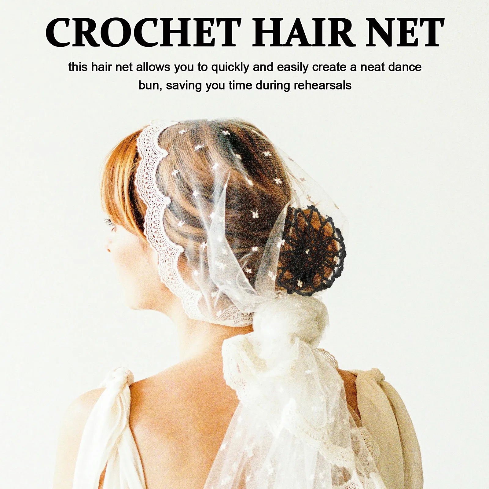 

Elegant Pearl Embellished Elastic Crochet Hair Snood for Dance Bun Holders Women Ballet Performance Hair Nets Bun Cover