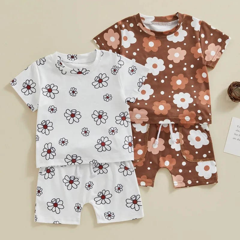 

Baby Girl 2Pcs Summer Outfits Short Sleeve Floral Print Tops + Short Pants Set Infant Clothes