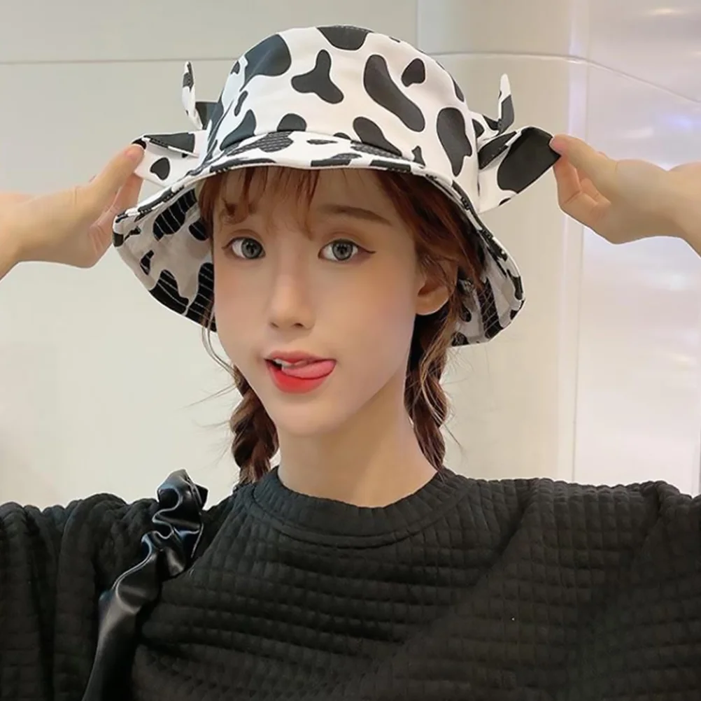 Cow Bucket Hat Household Gifts for Family Prints Fisherman Anti-UV Cap Cotton Presents