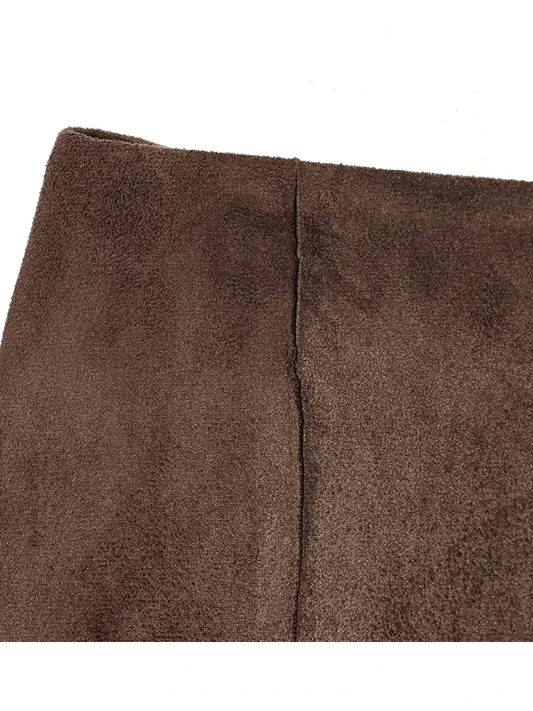 ارتفاع الخصر الجلد المدبوغ تنورة المرأة ربيع الخريف تنورة طويلة عادية غير المتكافئة هيم الكشكشة ميدي التنانير للنساء 2026 جديد #5