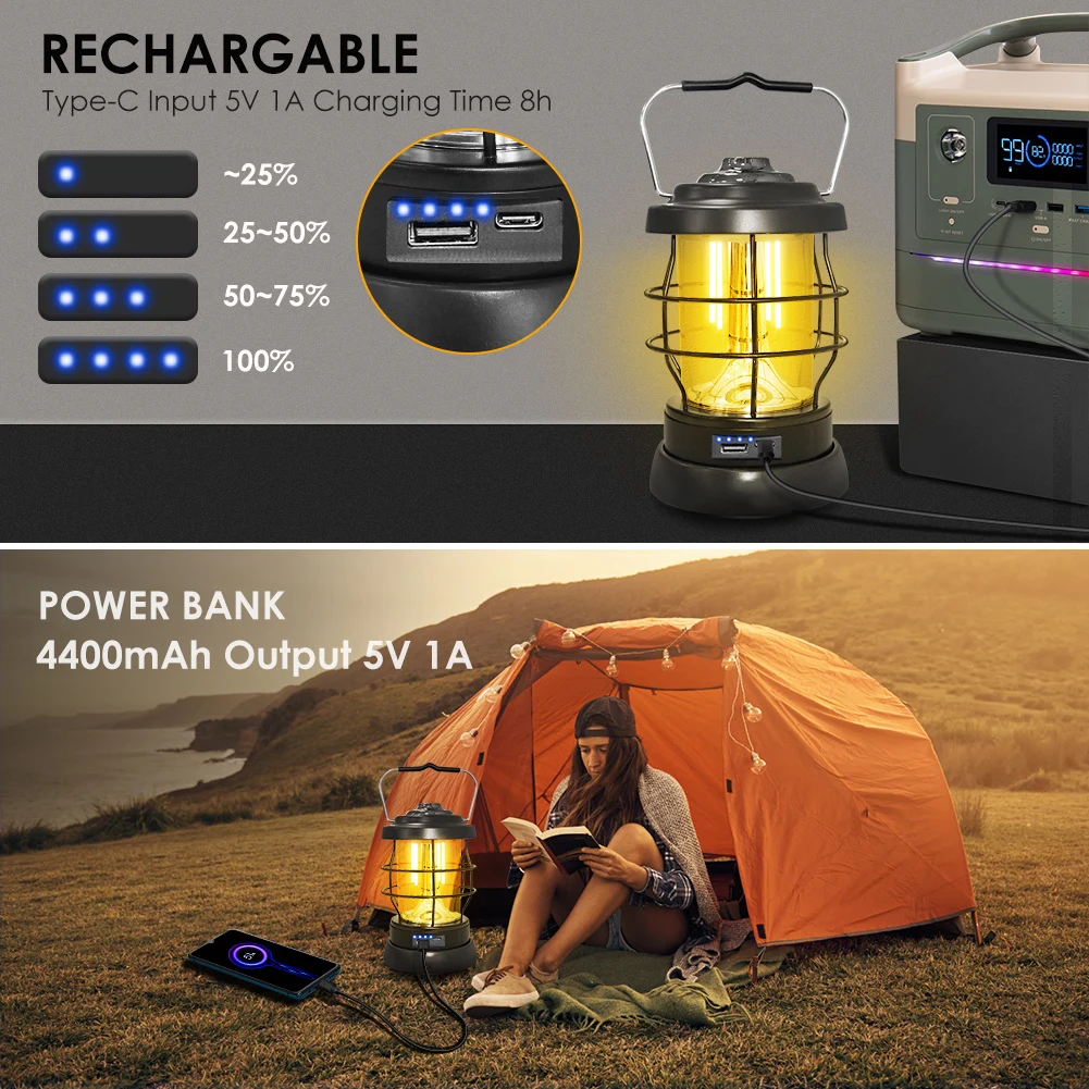 UniqueFire V101 Retro Portable Camping Lantern USB Rechargeable Hanging Lamp Outdoor Household Light Dimmable Emergency Light