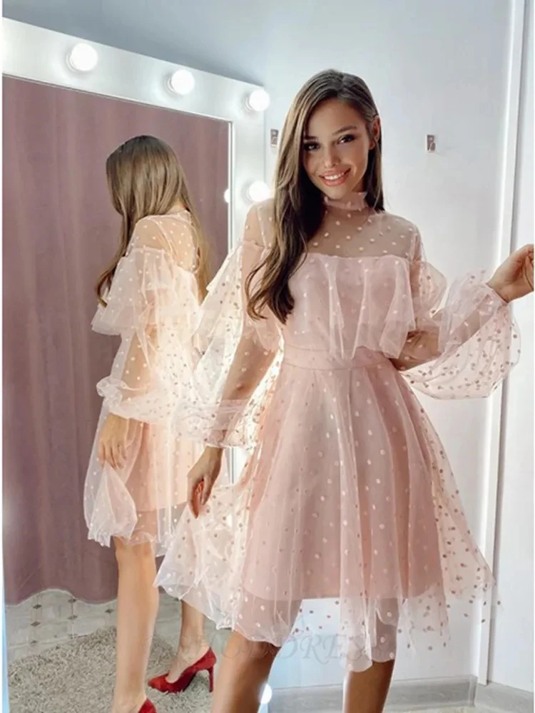 Lace Long sleeves Communion Dresses Evening Dress High Neck Prom Party Robe De Soiree Longue Formal Simple Robe De Soiree