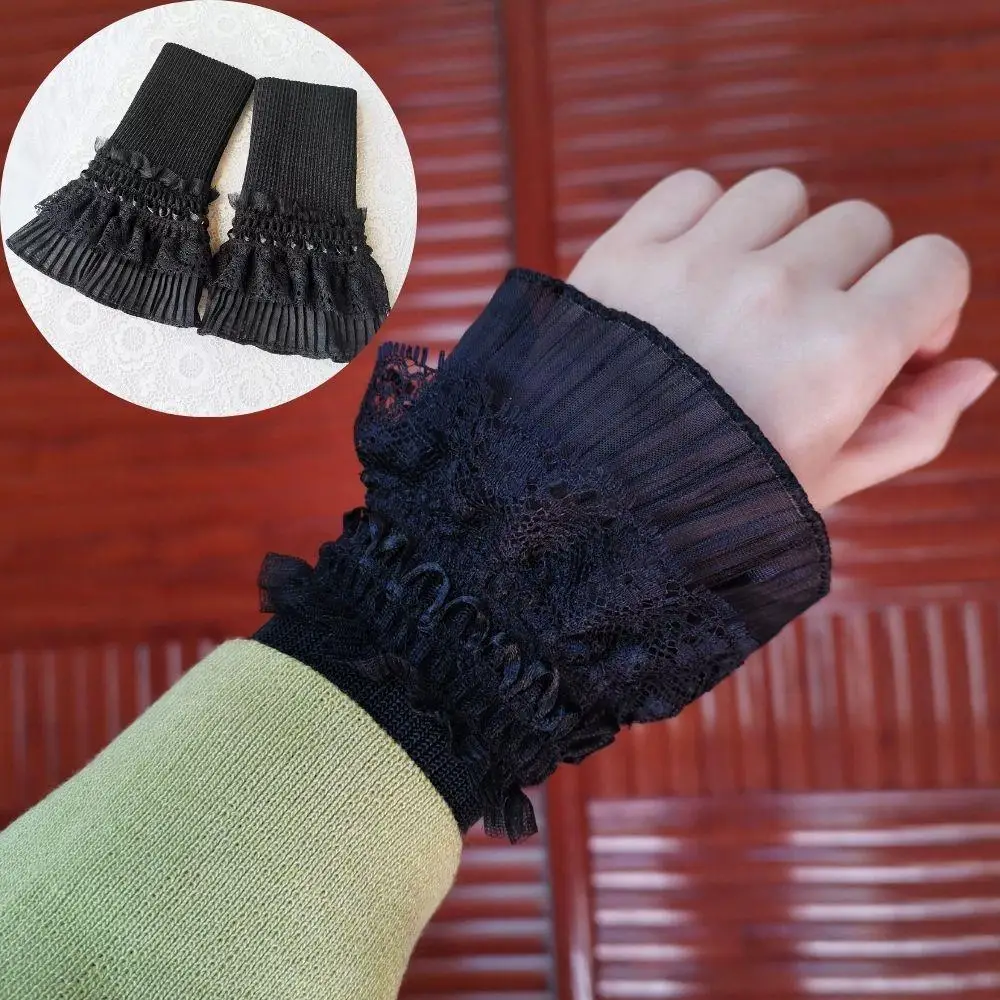 Mujeres encaje volantes puño codo manga Otoño Invierno desmontable manga falsa cubiertas de brazo Color sólido suéter decorativo 	 Calentadores de brazos