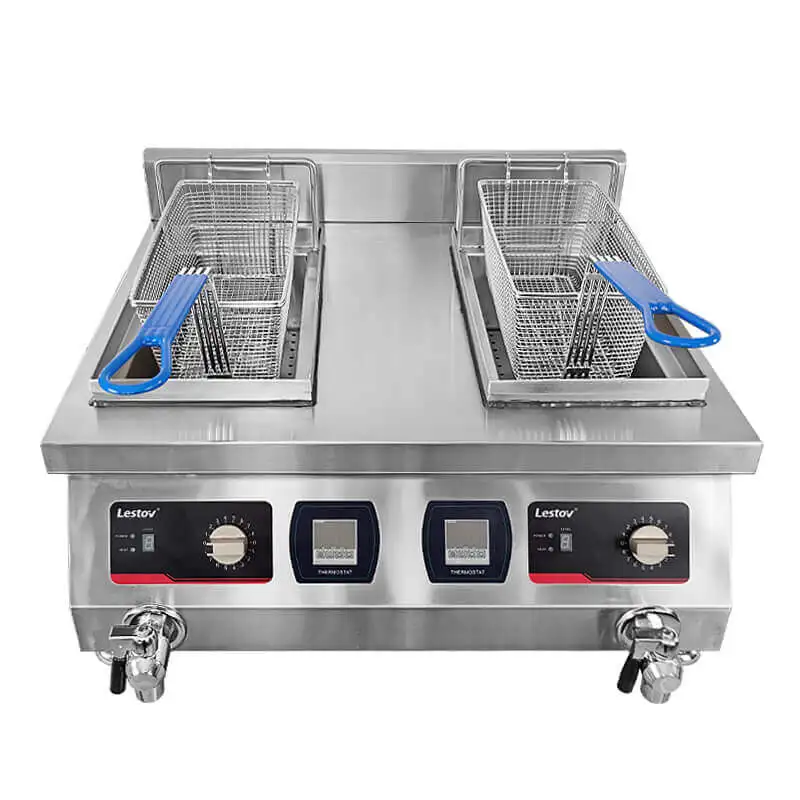 

Lestov Countertop Commercial Induction Chip Fryer Food Truck Double Tanks Induction Food Fryer 2*8L