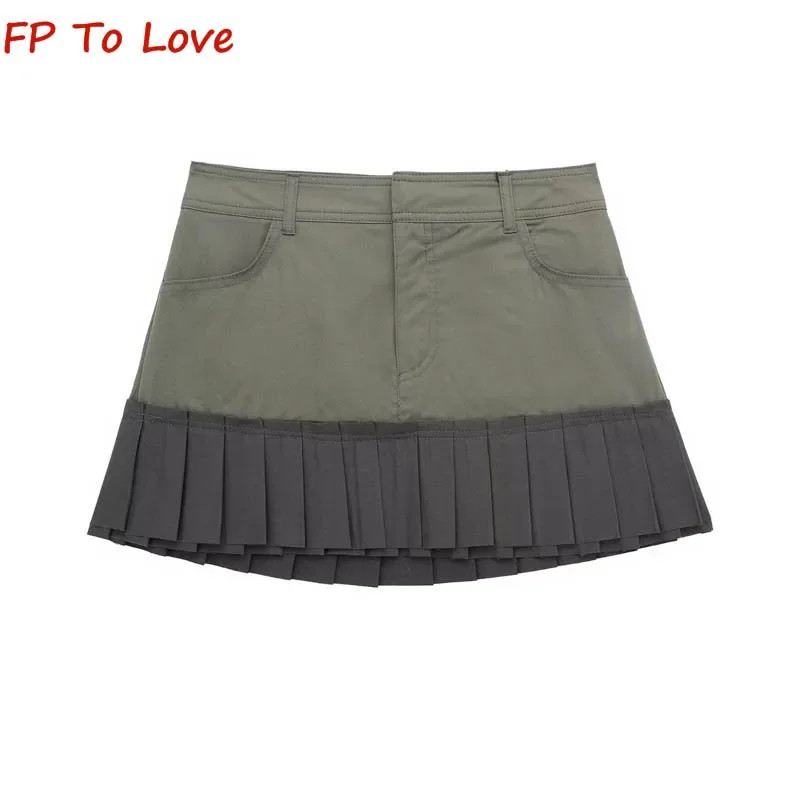 2024 Spring and Summer Vintage Slim Army Green High Waist Half-body Skirt A-line Pleated Decoration Puffy Skirt 4661403