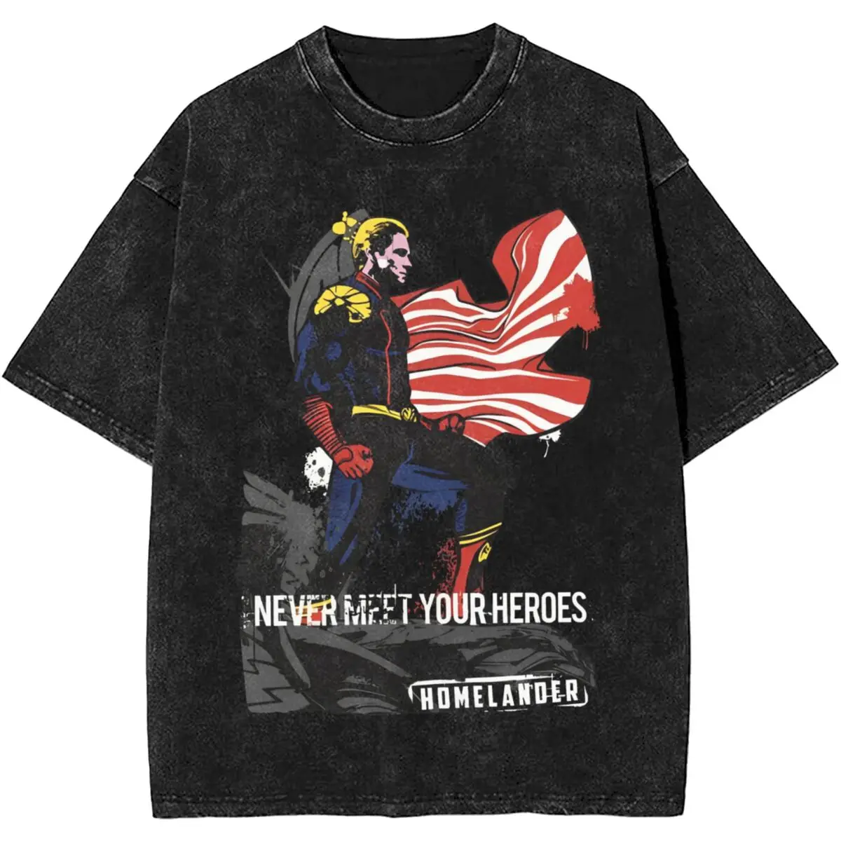 Homelander-男性と女性のためのウォッシュド半袖Tシャツ,ヴィンテージストリートウェア,ヒップホップTシャツ,男の子