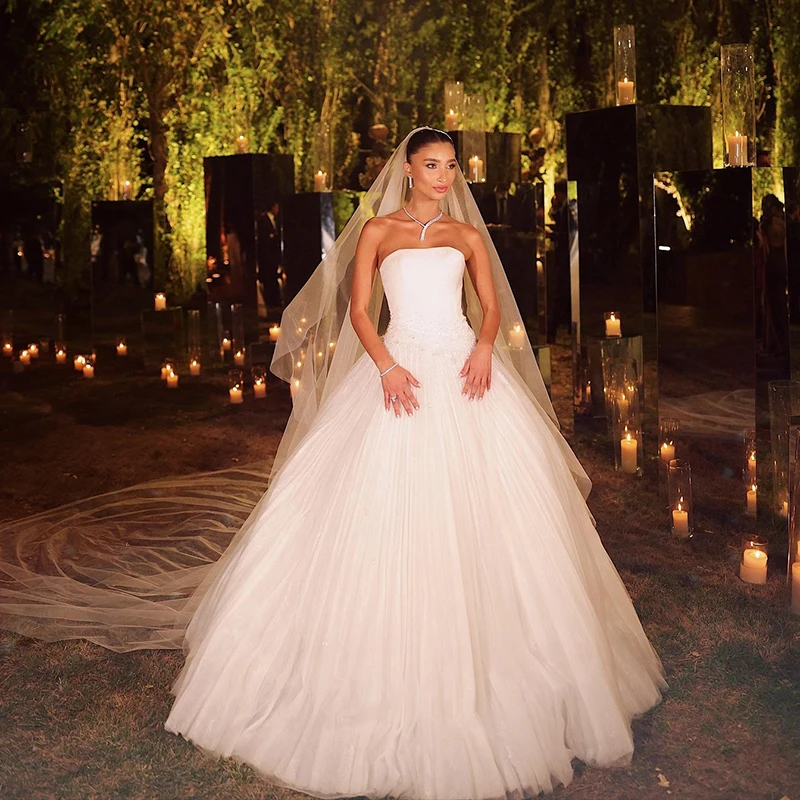 

Eightree Boho Beach Wedding Dress for Women A-Line Strapless Pleated Tulle Princess Bride Dresses Customized Vestidos De Novia