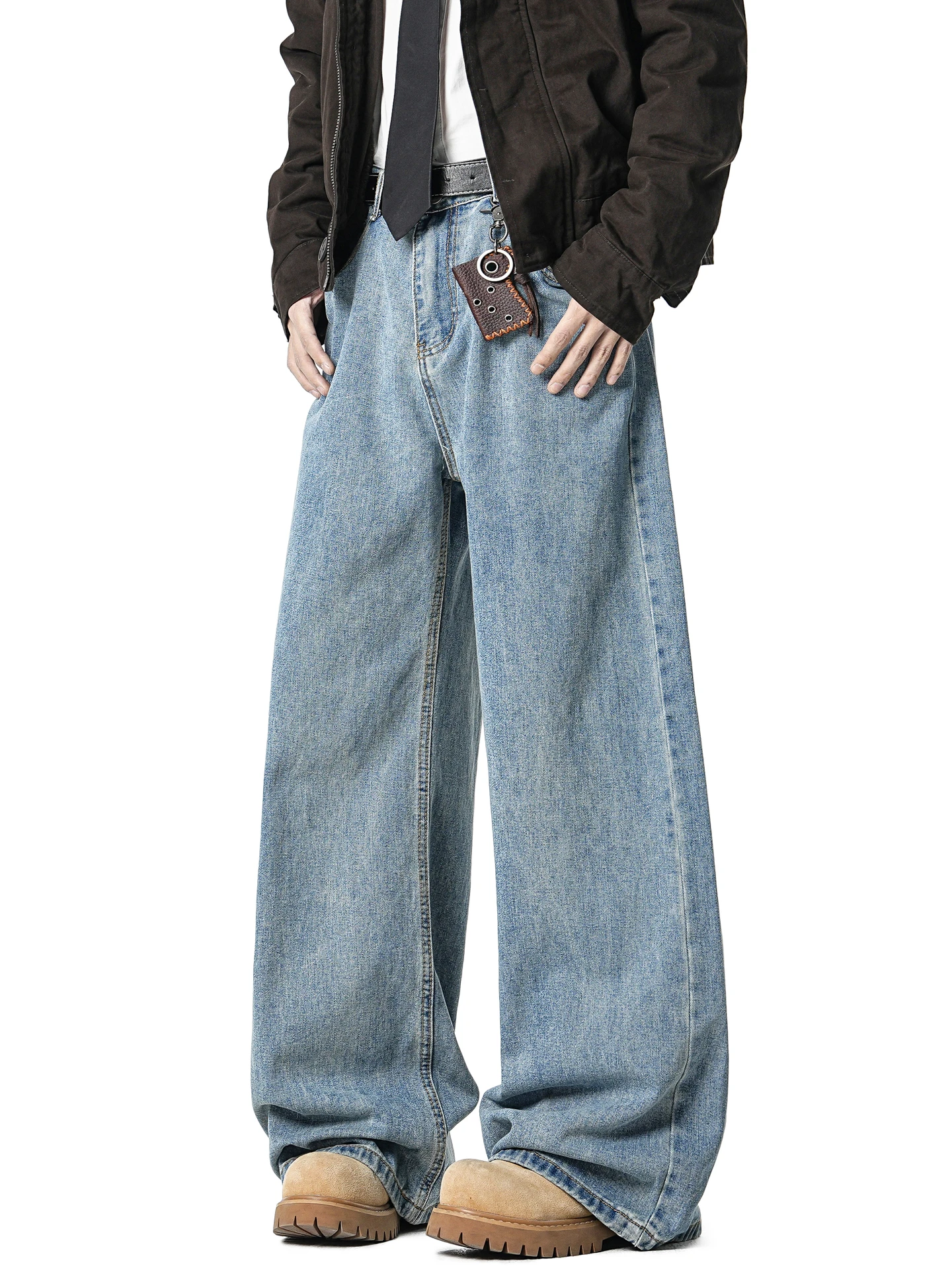 

Wukong Has Sto Trendy American Waed Vintage Men's Loose Wide Leg Jeans Casual Straight Leg Loose Fit Youth ular Jeans
