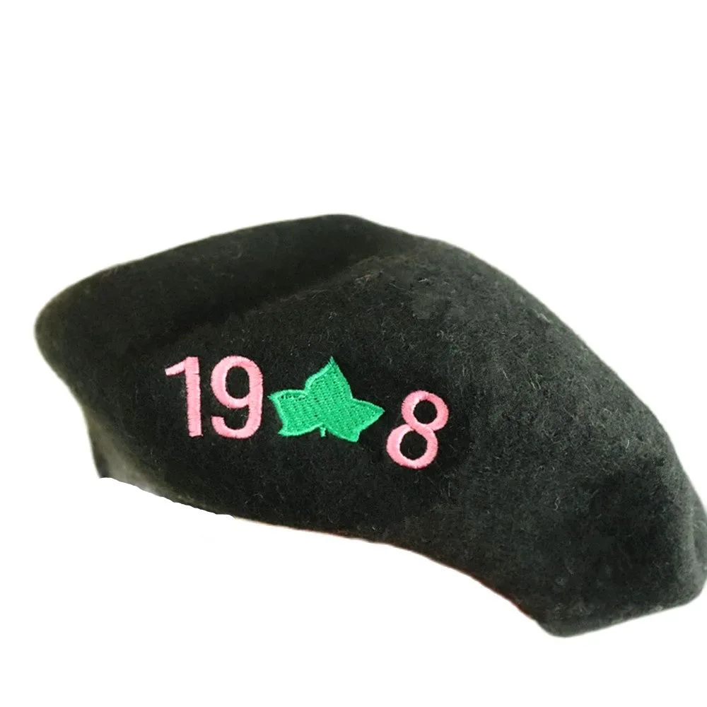 Fashion Drop Sale Pure Black Pink Green Greek Sorority Group IVY Maple Alpha Girls Beret Party Wear