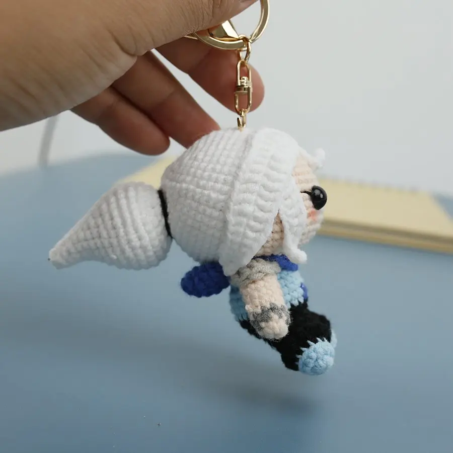 Handmade Crochet Stuffed Key Chain kawaii Knitted Cartoon Warrior Characters Doll Key Ring Pendant for Boys Schoolbag Keychain