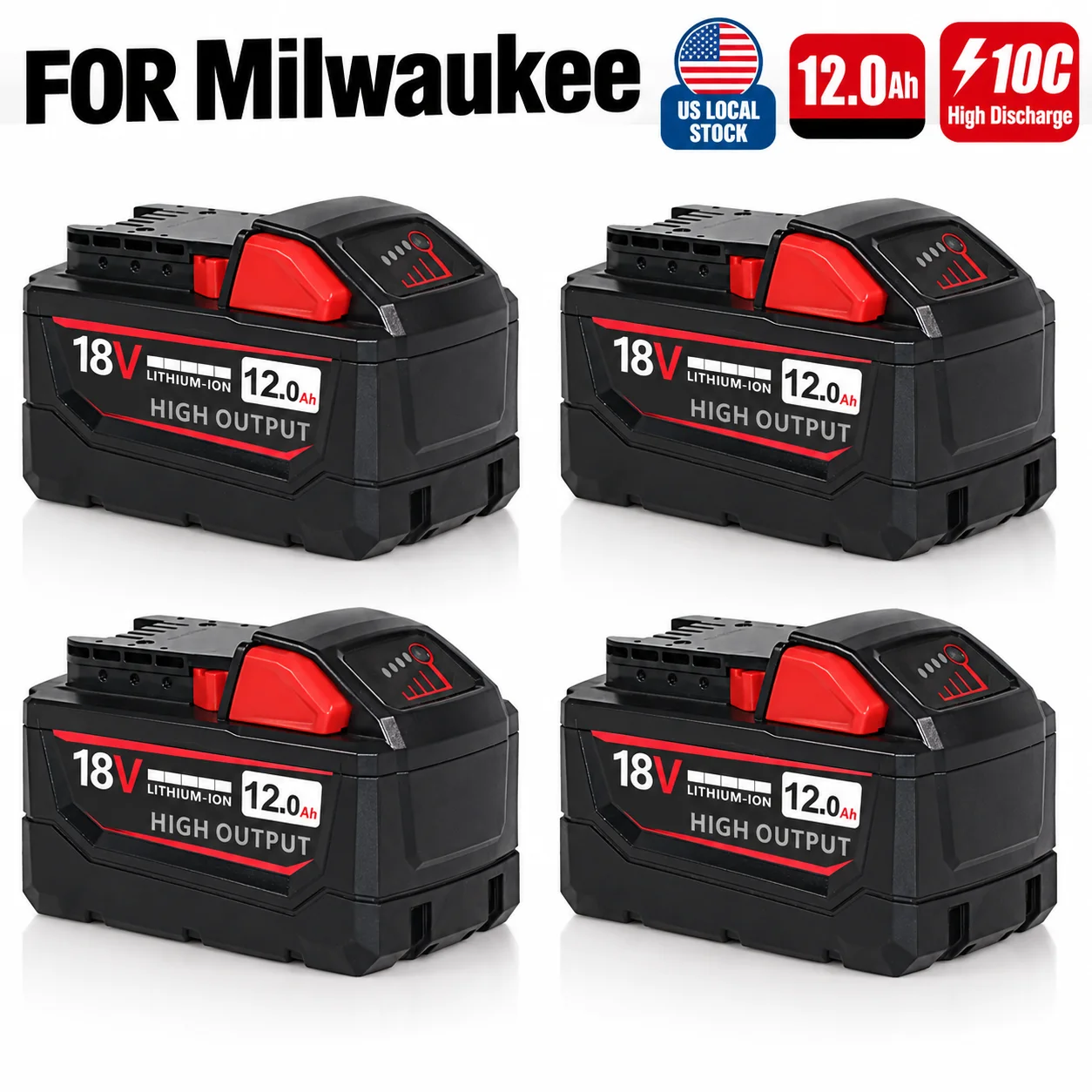 Replacement Battery 12.0Ah M18 18V 10C High Discharge  for Milwaukee, Li-ion Power Tool Battery Pack, Replace 48-11-1850 48-11-1890 48-11-1860 48-11-1812 48-11-1862 48-11-1880, 2/4/6 Pack