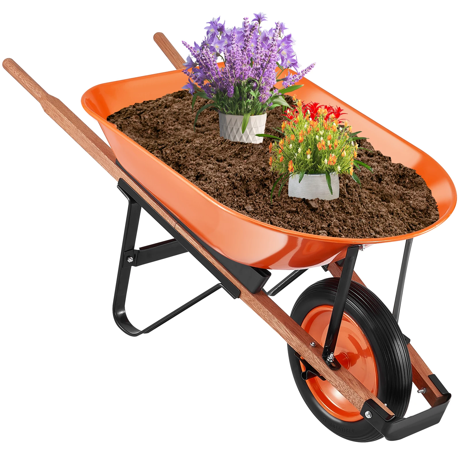 VEVOR Wheelbarrow Cart, 5/6 Cu. Ft. Load & 265/330 lbs Capacity,  Garden Wagon with Metal Handle ,  Yard Cart  for Lawn Farm