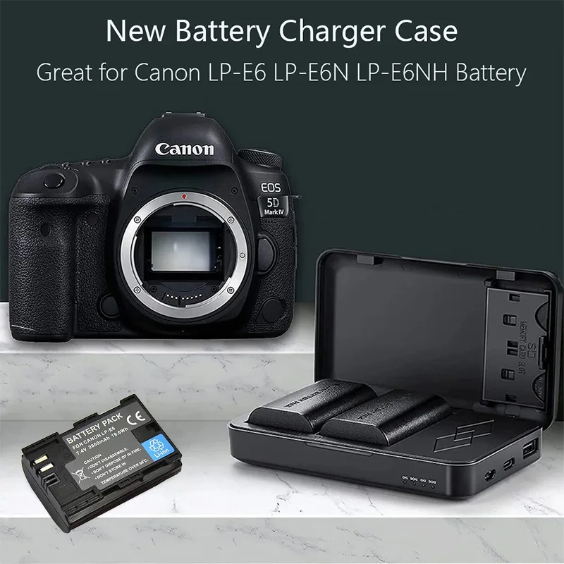 2650mAh Li-ion LP-E6 LP-E6N Battery/ Charger for Canon EOS 6D 7D 5D Mark II III IV 5D 60D 60Da 70D 80D 90D 5DS R5 R6 XC10 XC15