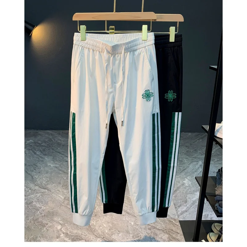 

2025 New Ice Silk Casual Pants for Men's Summer, Thin, Sports Trendy, Light Luxury, High End Embroidered Quick Drying Pants