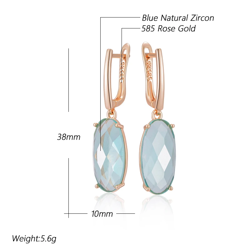 JULYDREAM 585 Gold Color Green Gradient Blue Oval Zircon Large Pendant Earrings for Women Party Jewelry Light Luxury Accessories