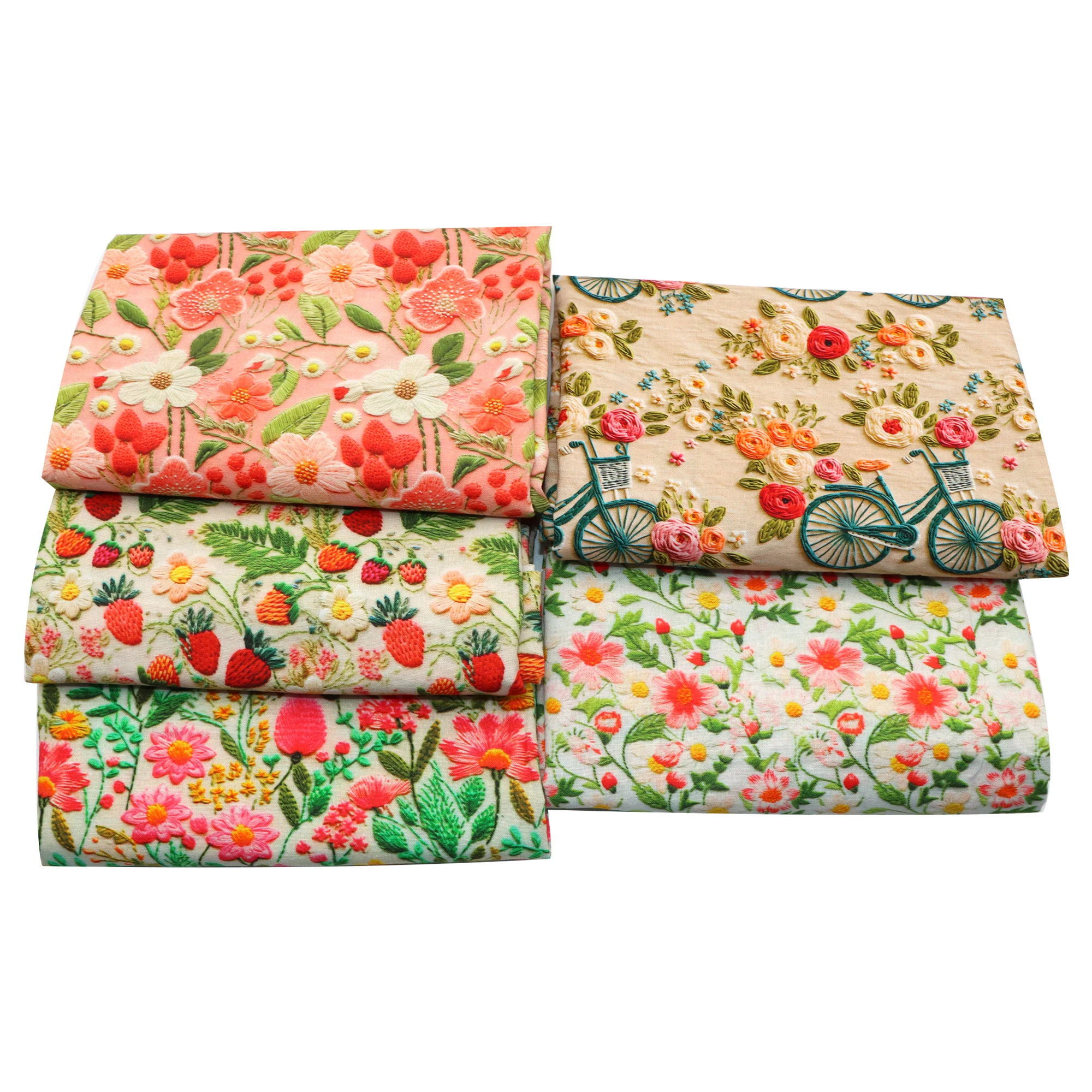 50*145cm Like Embroidery Print Strawberry Polyester Cotton Fabric Tissue Sewing Quilting Fabric Needlework Material DIY Handmade