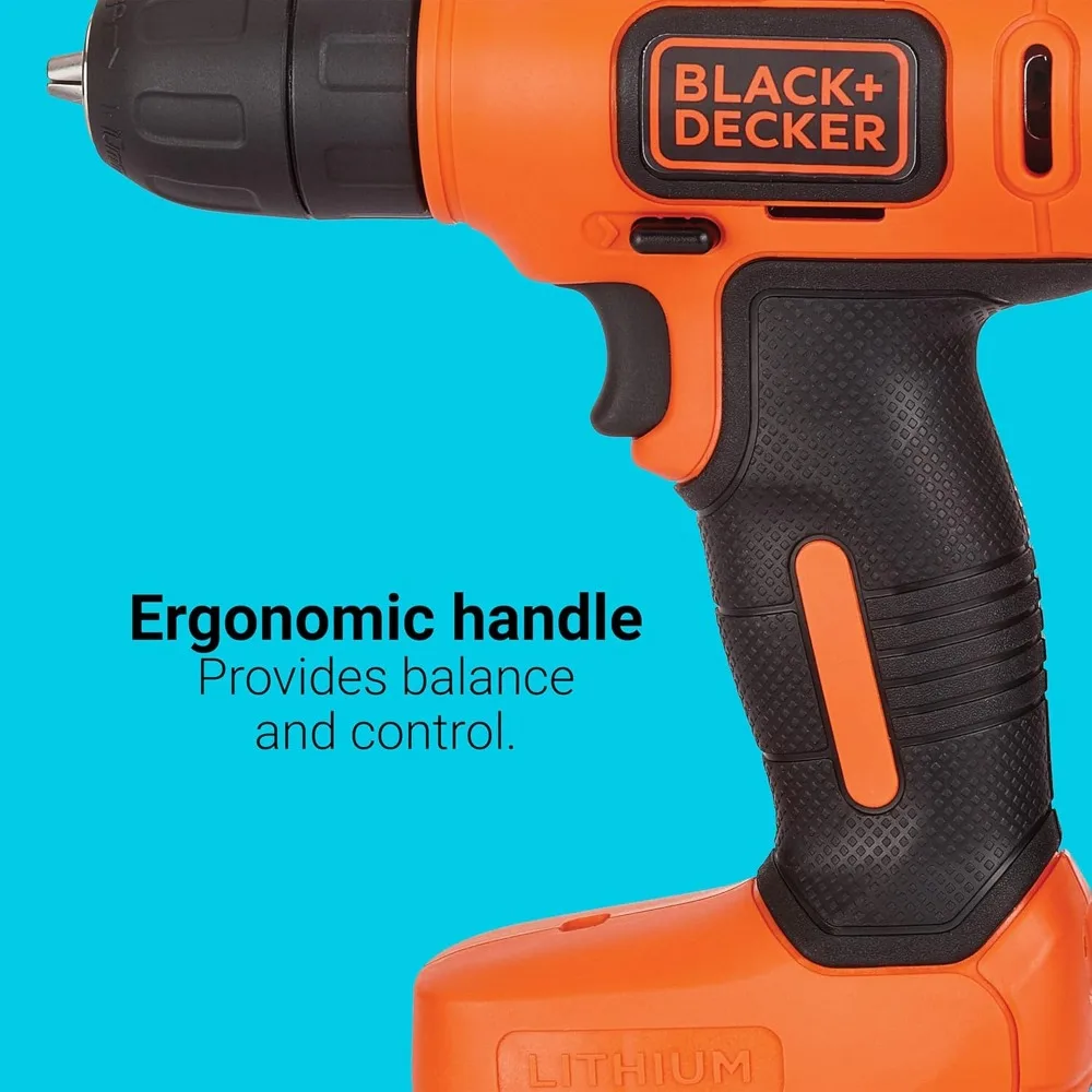 Furadeira sem fio BLACK+DECKER 8V MAX com kit de projeto de decoração de casa de 43 peças