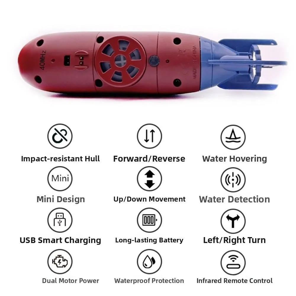 จําลอง Mini RC เรือดําน้ํากันน้ํากลางแจ้งรีโมทคอนโทรลเรือ Mini ขนาด 0.1 เมตร/วินาทีความเร็วของเล่นดําน้ํากันน้ํา
