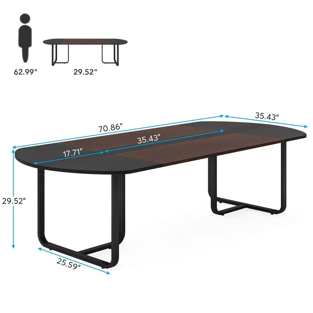 

6FT Oval Conference Table, 70.86 Curved Meeting Tables, Brown Blak Business Table,TwoTone Finish Curved Meeting Tables for Offi