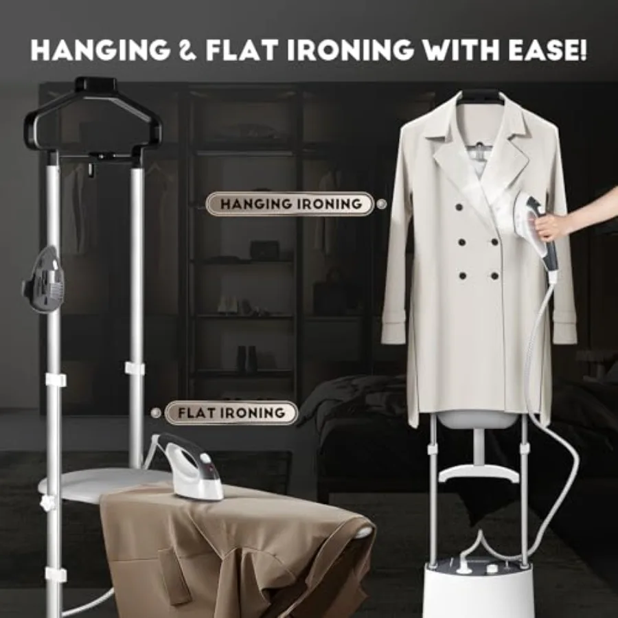 Stojący parownik do ubrań z funkcją płaskiego żelazka: Szybkie nagrzewanie w 25 sekundach, ciągły strumień pary przez 1 godzinę, mocny parownica Inc.