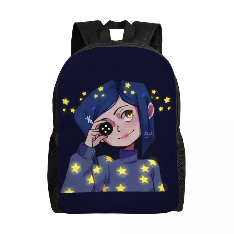 Custom Coraline Shining Stars Horror Movie Backpack for Men Women School College Student Bookbag Fits 15 Inch Laptop Bags