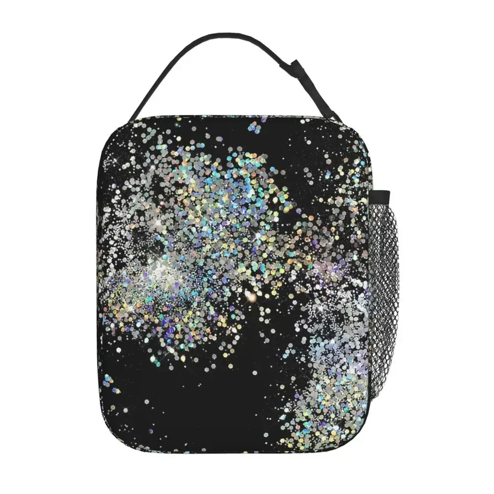 Black And Multicolor Sequins Faux Insulated Lunch Bag for Women Children Leakproof Food Boxes Thermal Lunch Box Tote