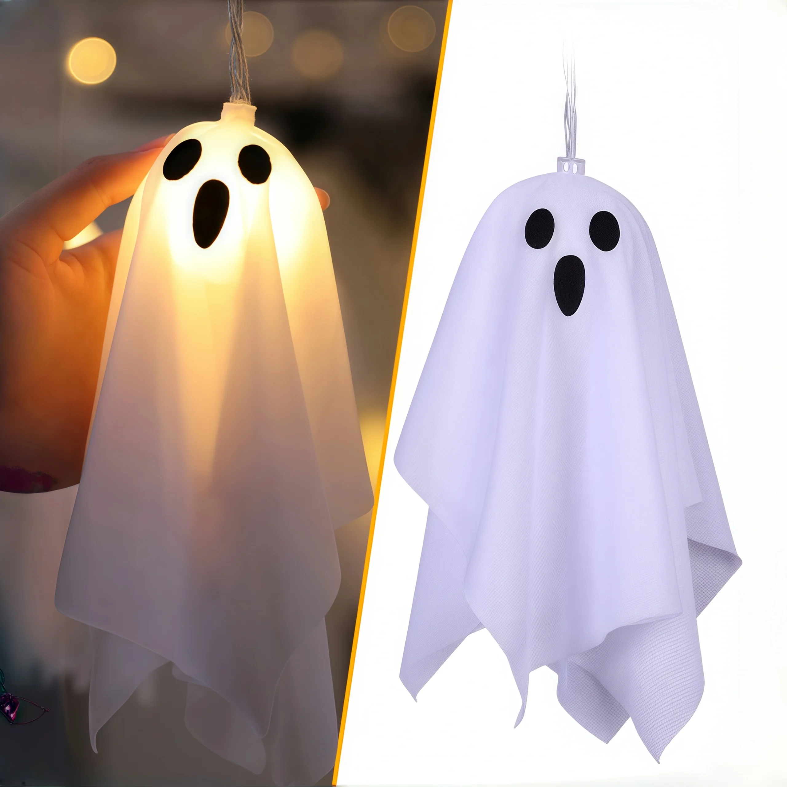 Halloween Fabric Ghost LED String Lights with Remote Control Warm White Fairy Lights Indoor Outdoor Window Yard Party Decor Lamp