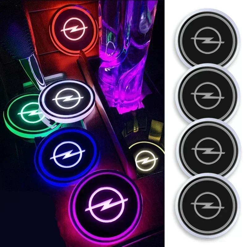 Car Logo Led Atmosphere Light  Coaster Mat For Opel Antara Astra J G H Vectra Zafira Vivaro OPC Signum Corsa DX Auto Accessories