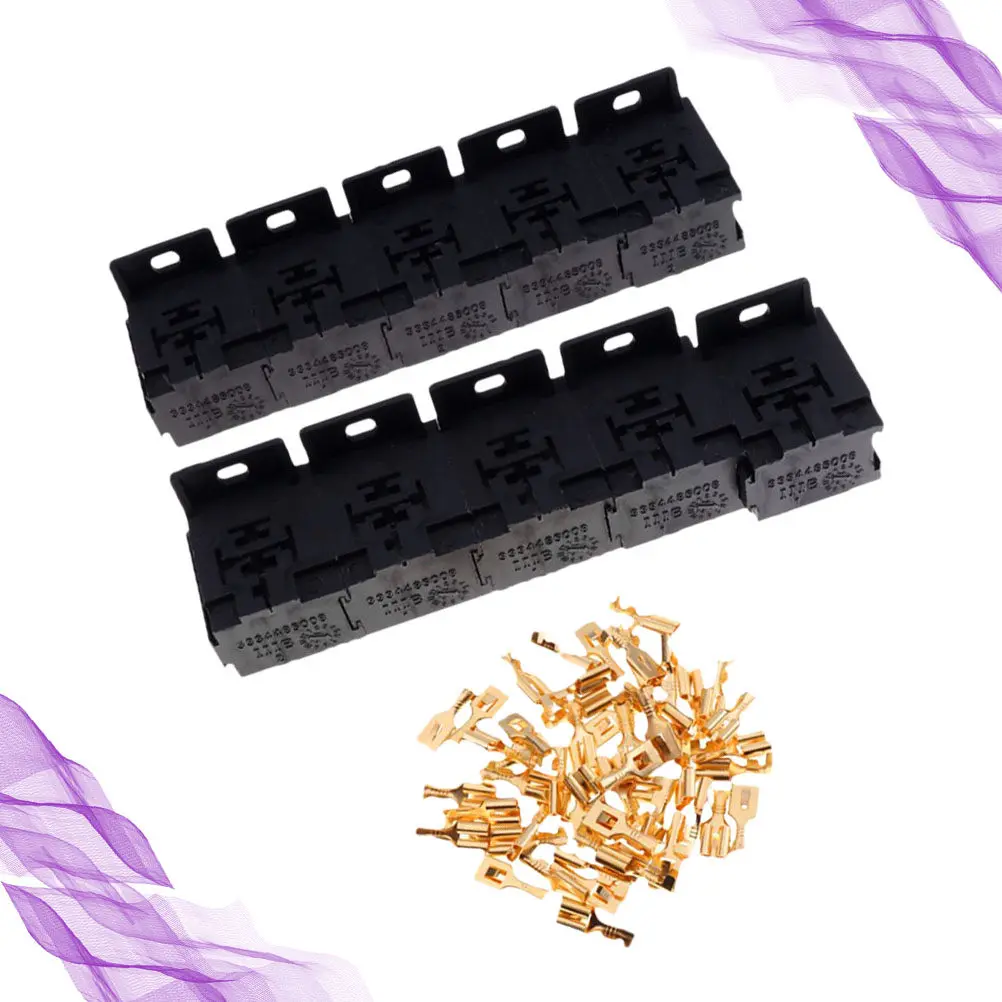 

10Pcs 5-Pin Relay Base Holder Set 30A-80A Auto Relay Socket Kit for GPS Oil Cut Anti-Theft System Car Modification