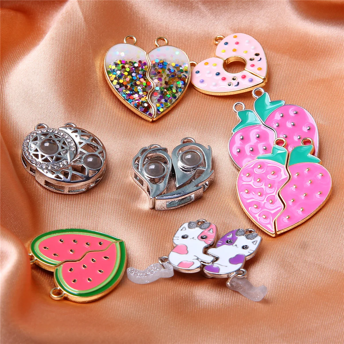 10pcs/5sets Alloy dripping oil good friend magnet love donut strawberry watermelon necklace accessories splicing wholesale