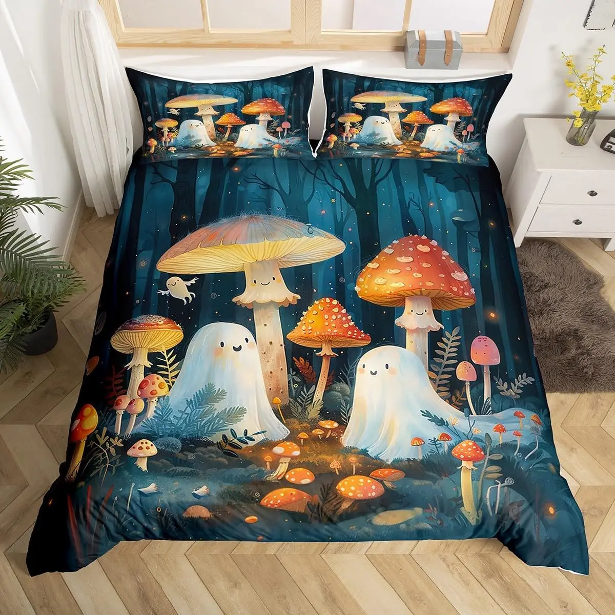 

Halloween Bedding Set 3D Printed Ghost Duvet Cover Set Pillowcase Skin-Friendly Single Twin King Size for Kids Halloween Decor