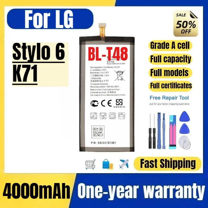BL-T48 for LG Stylo 6/K71 Mobile Phone Battery High Quality High Capacity Battery Replacement Bateria Grade A Cell with Tools