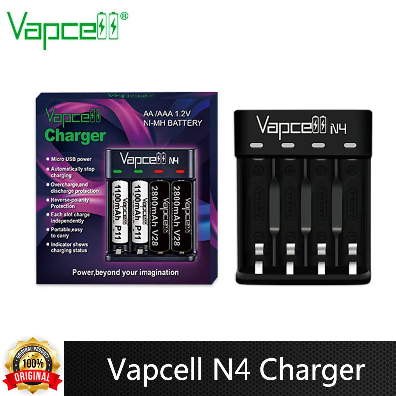 Original Vapcell N4 Charger 4 Slots USB Battery Charger DC 5V 2A For NI-MH NI-CD AA AAA 18650 20700 18350 21700 AA AAA Batteries