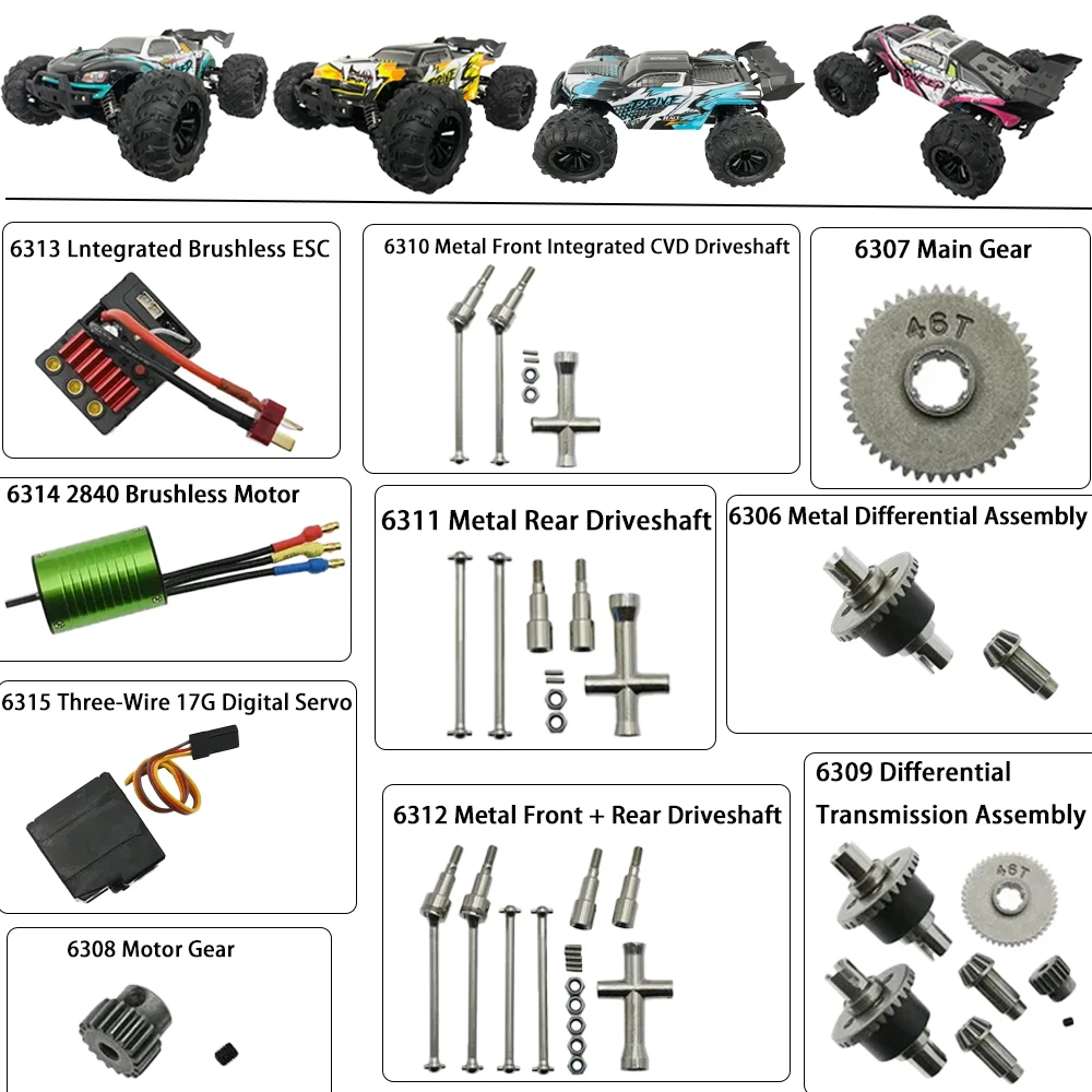 SCY 16101Pro 16102Pro 16103Pro RC-Auto Original Metall-Upgrade-Teile Bürstenloser Motor Zahnräder Lager Lenkbecher Reifen