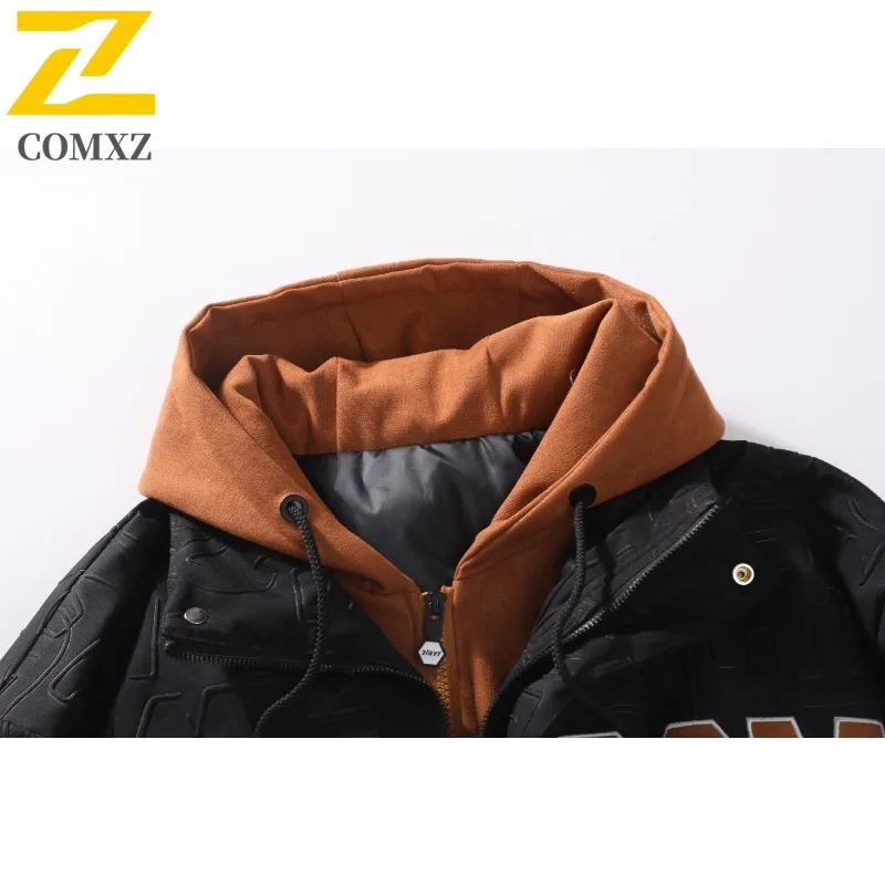 COMXZ Men's Down Jacket Premium Fake Two-Piece Design Travel Trip Camping Outing Cotton Padded Jacket Thick Warm Winter Padding