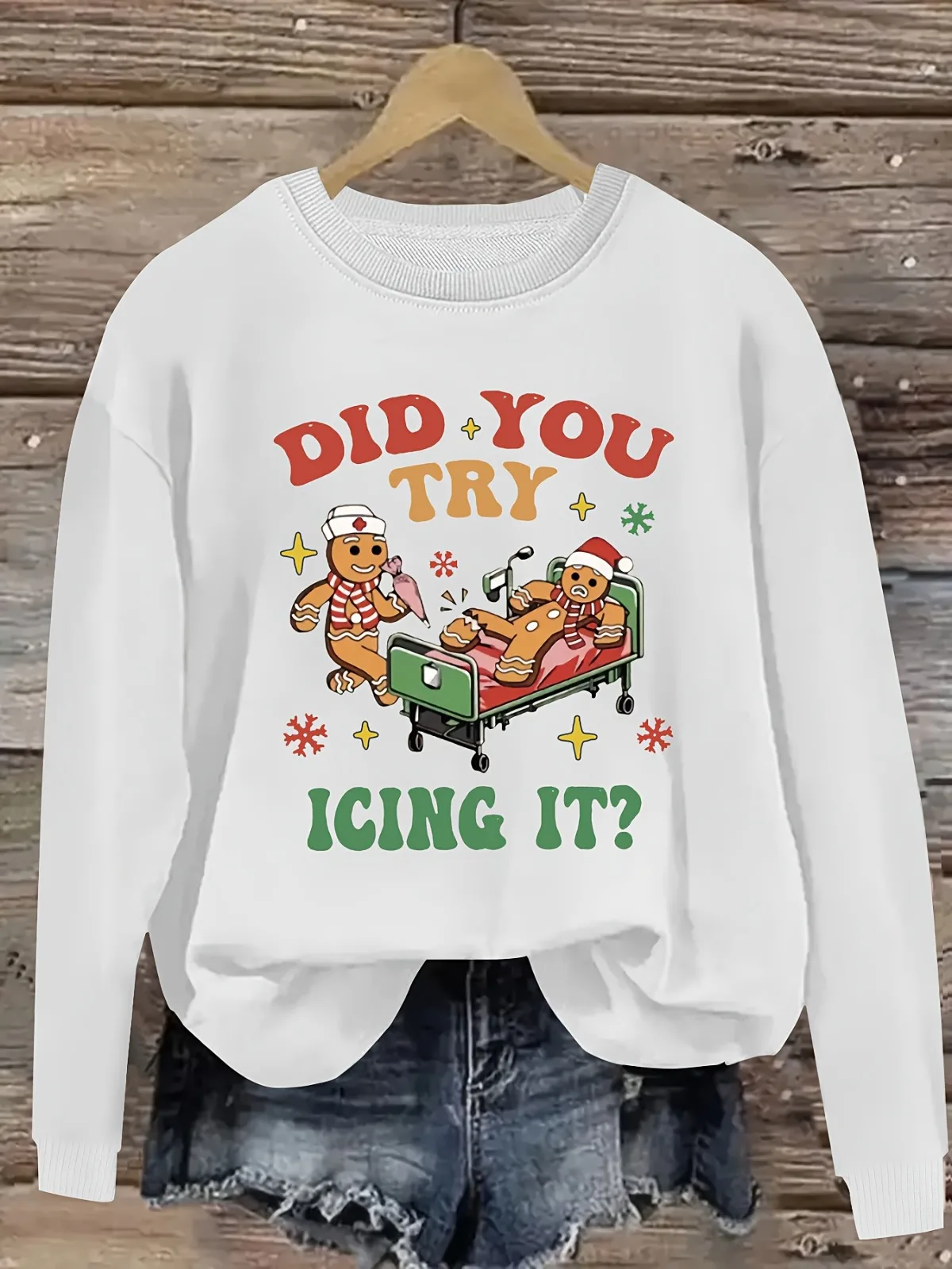 Damska bluza z okrągłym dekoltem, z świątecznym nadrukiem, idealna na imprezy, święta, prezent, sweter.