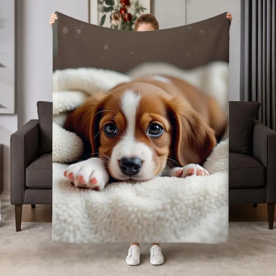 Adorable Puppy Flannel Throw Blanket - Soft And Warm Cozy Cover with Cute Dog Print, Ideal for Couch, Bed, Office And Travel, Perfect Gift for Family And Friends, Machine Washable Weighted Blanket 280GS
