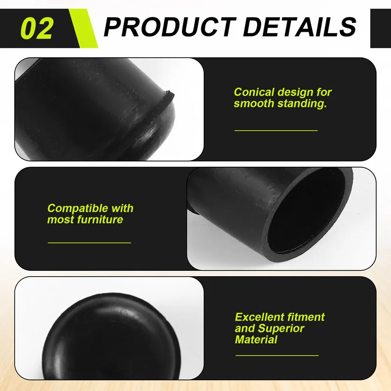 A96I-Mobiliário de borracha muleta pés fezes cadeira perna ponta almofada 12 peças preto