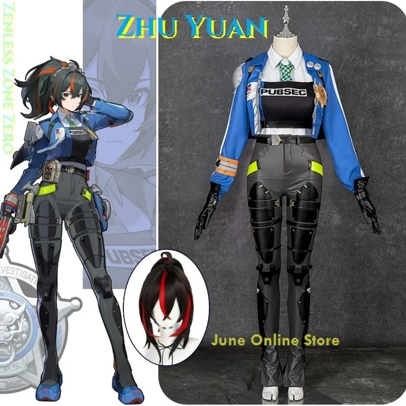 Zenless Zone Zero Anime Game Zhu Yuan Cosplay Costume Wig Zhuyuan Uniform Criminal Investigation Special Response Team New