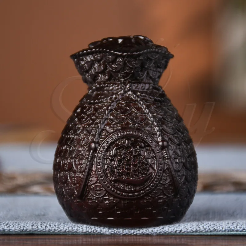 

Ebony Wood Carving Blessing Bag Deposit Bag Money Jar Wooden Ornaments Counter Front Desk Desktop Living Room Lucky Bag Crafts