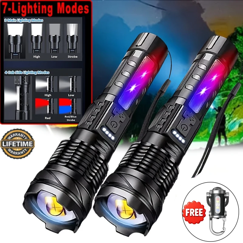 

Ultra Bright LED Flashlight 2000LM Type-C Rechargeable Long Range Zoom Tactical Torch Outdoor Emergency Camping Fishing Lantern