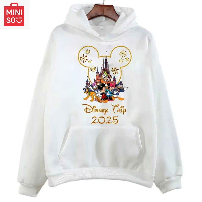 

MINISO милые без шнурков Kawaii Микки и Минни узор семейные толстовки с принтом для путешествий модные новые толстовки модные новые