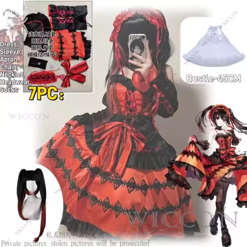 Tokisaki Kurumi DATE A LIVE Cosplay Costume Wig Anime 45CM Bustle Nightmare Black Long Ponytials Wig Costumes Woman Comic Con