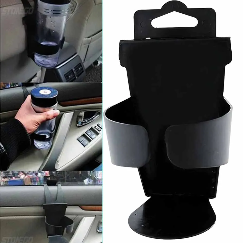 Black Car Drink Holder - Beverage Bottle Cup Holder for Water Bottles, Coffee, Rear Seat Tray Set