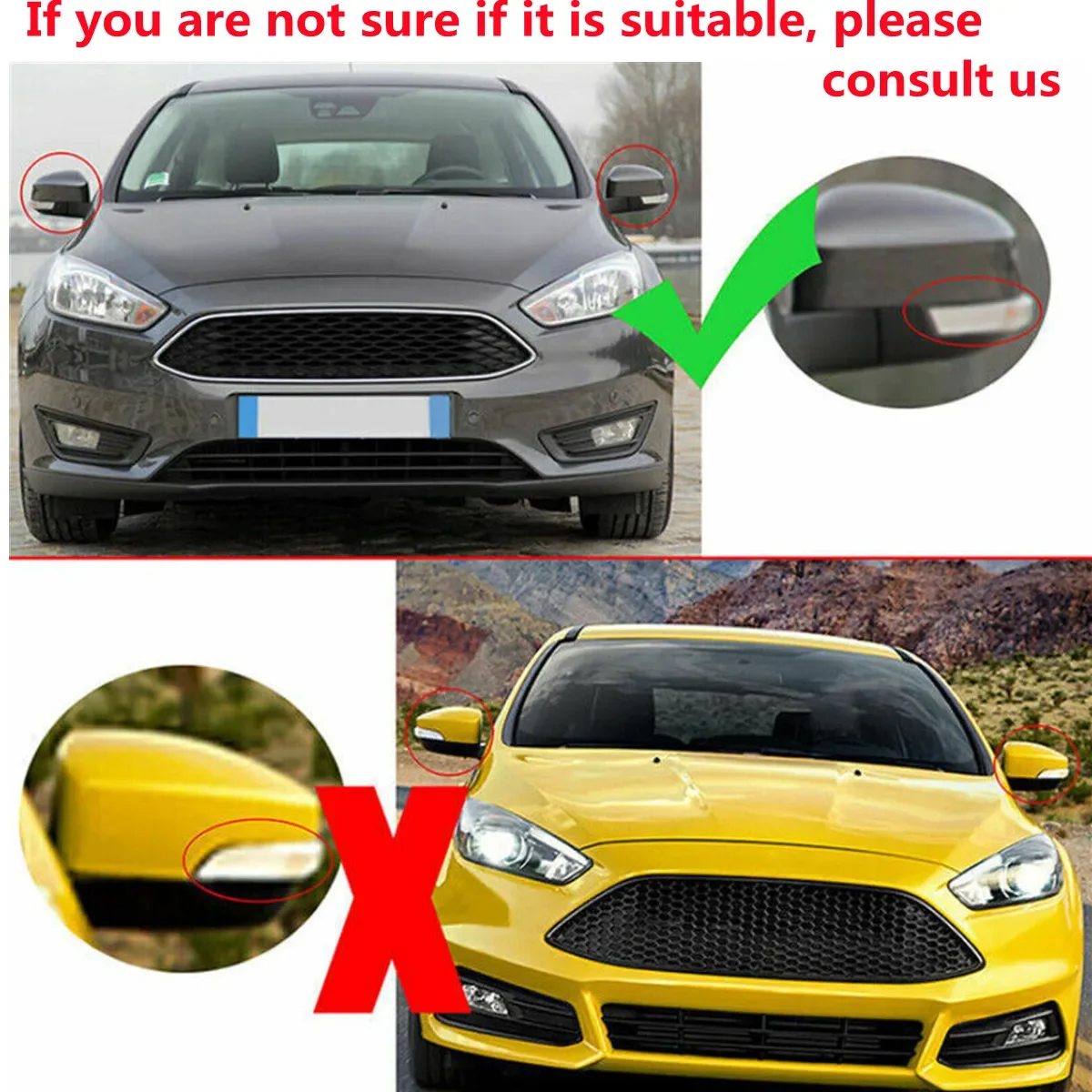 Pair Side Wing Mirror Caps Covers Add-On For Ford Focus 2 3 MK2 MK3 For Mondeo MK4 2008-2018 Horn Style Rearview Mirror Cap