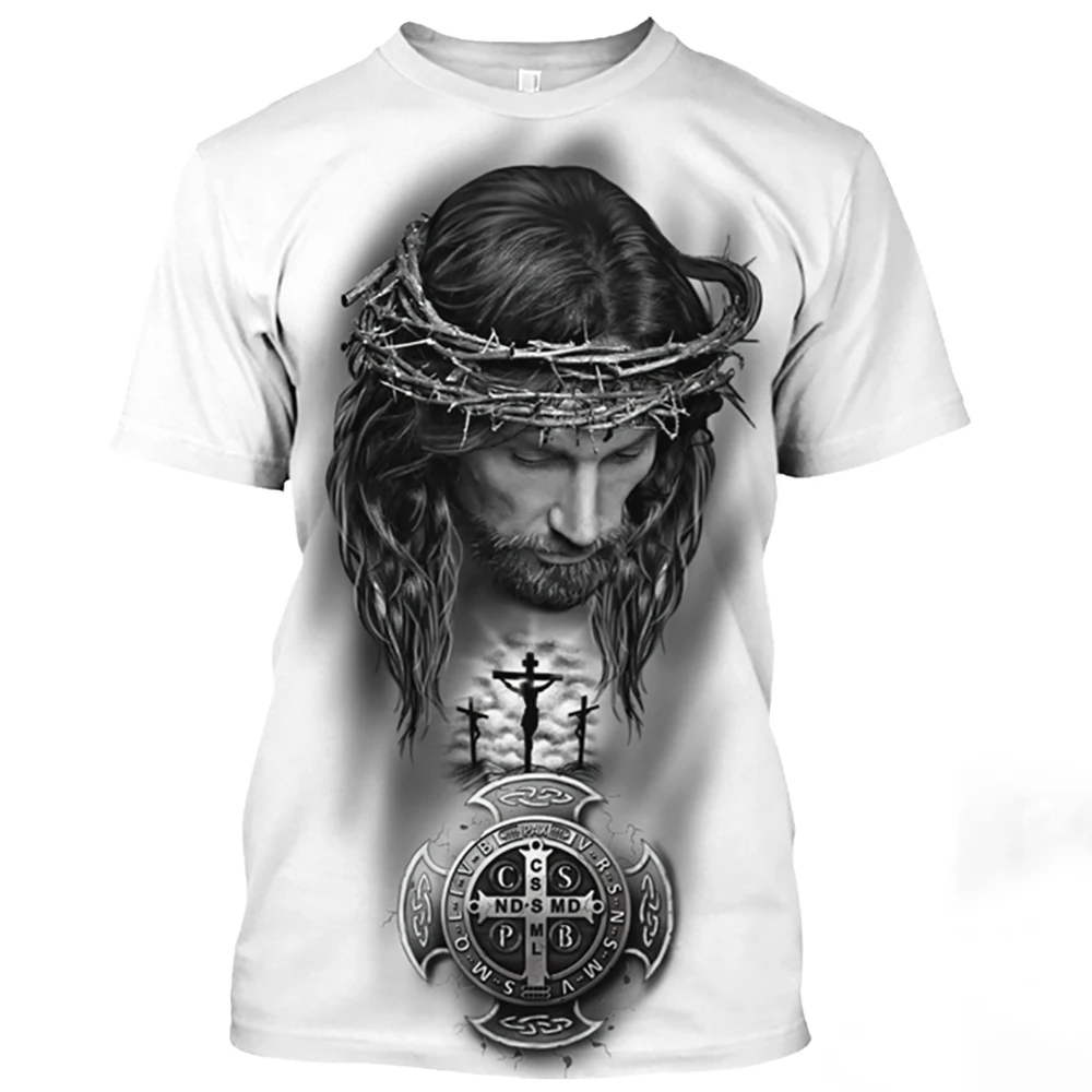 

Jesus Christ Pattern T Shirt For Men Summer Casual O-Neck Oversized Short Sleeve Catholicism Print Quick-Drying Men's T-shirts