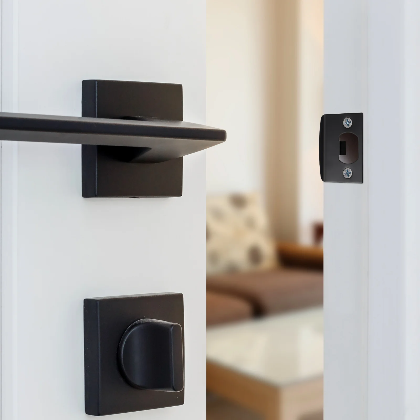 

4pcs Door Strike Plate Stainless Steel Black D-Type Bracket For Lock Alignment Security Front Door Reinforcement Kit Deadbolt