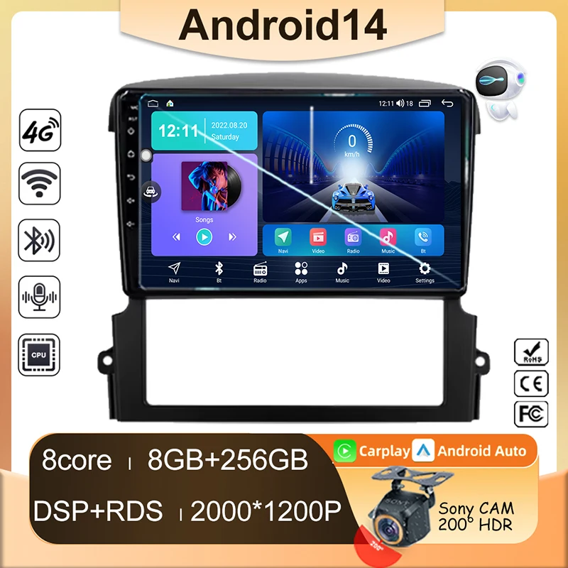 Android 14 For Kia Sorento BL 2002 - 2006 2007 2008 Car Radio Multimedia Video GPS Navigation Auto Player Carplay 5G No 2Din DVD