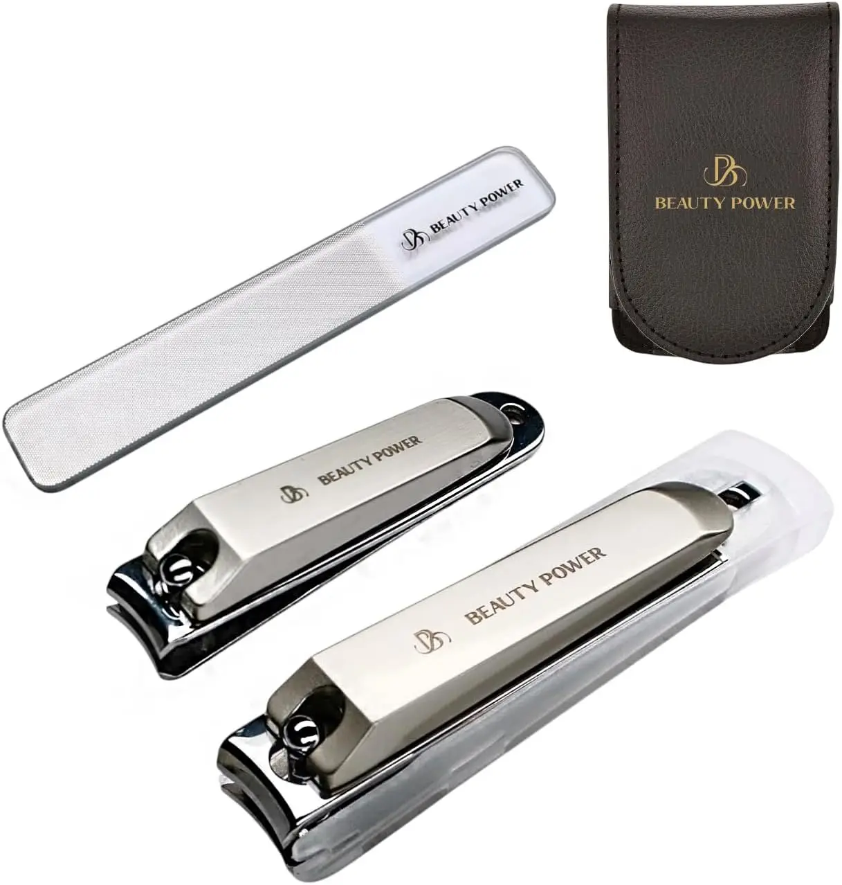 

3-in-1 Nail Clippers Set: Stainless Steel, Anti-Splash, Ergonomic Grip, PU Leather Case, Gift for Men & Women