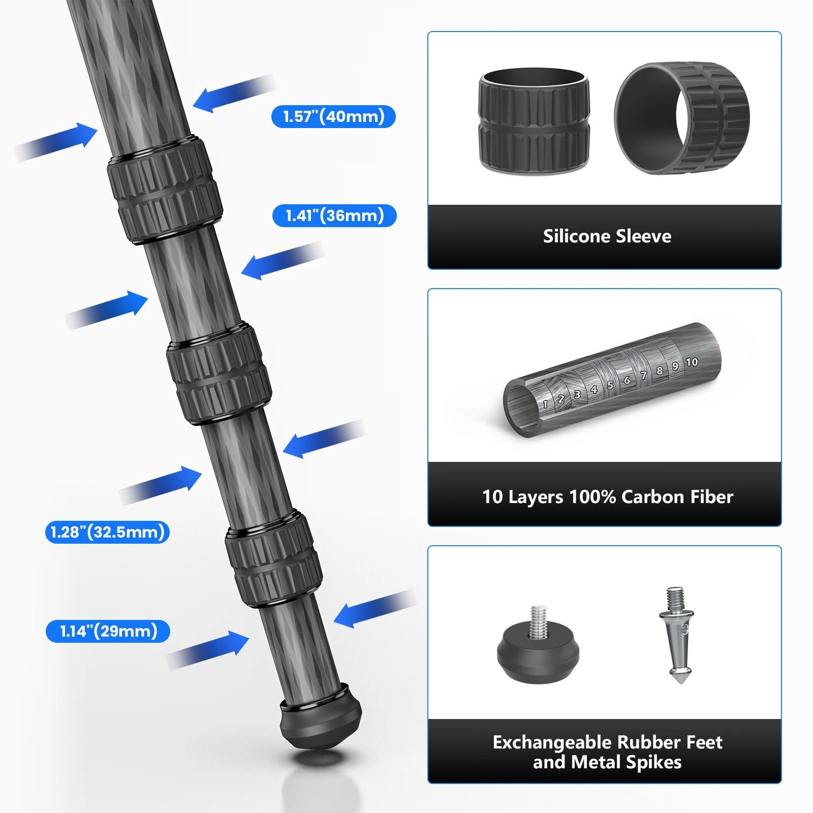 Nomopod Profesional ขาตั้งกล้องขนาดกะทัดรัดเป็นพิเศษขาตั้งกล้องขนาด40มม. สำหรับกล้อง DSLR ทำจากคาร์บอนไฟเบอร์ทนทานสูง216ซม.